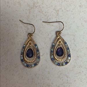 blue and gold dangling earrings